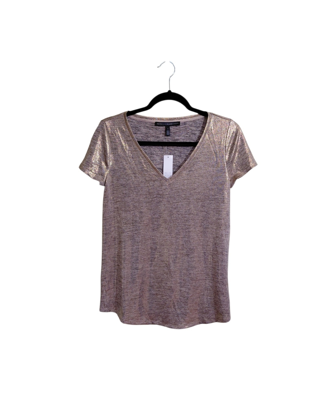 White House Black Market Metallic V-Neck Short Sleeve Top - Gold